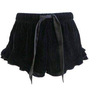 Victoria's Secret Black Velvet Velour Shorts Ruffled Leg Satin Drawstring XS